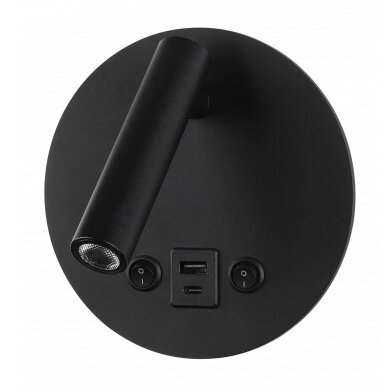 LED Wall Light, 8W, ON/OFF-Switch, USB, Black, Warm Light